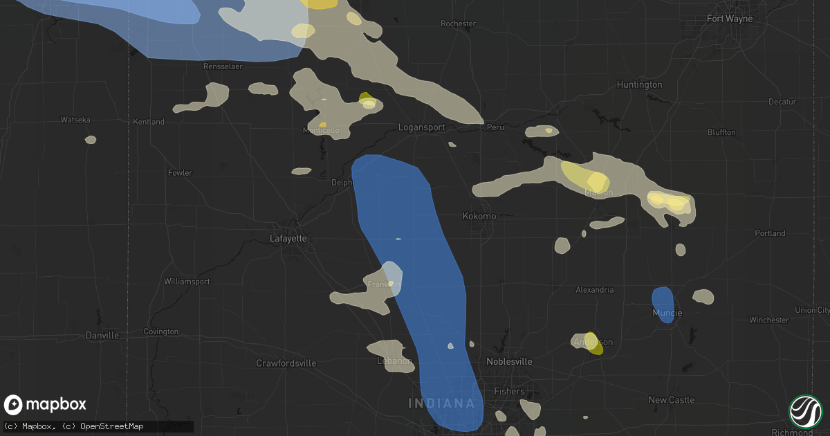 Hail map in Burlington, IN on August 11, 2026