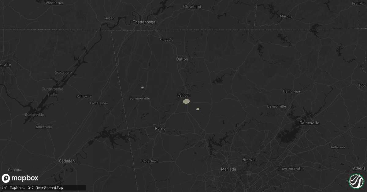 Hail map in Calhoun, GA on August 11, 2026