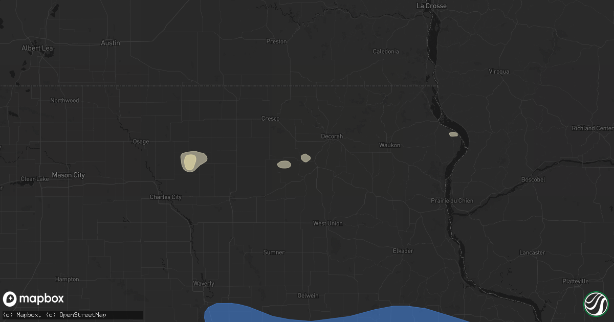 Hail map in Calmar, IA on August 11, 2026