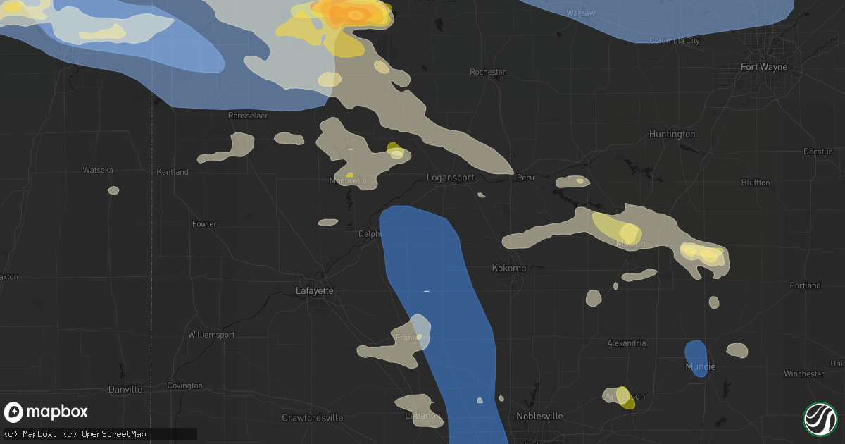 Hail map in Camden, IN on August 11, 2026