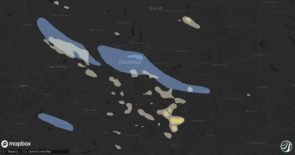 Hail map in Canal Winchester, OH on August 11, 2026