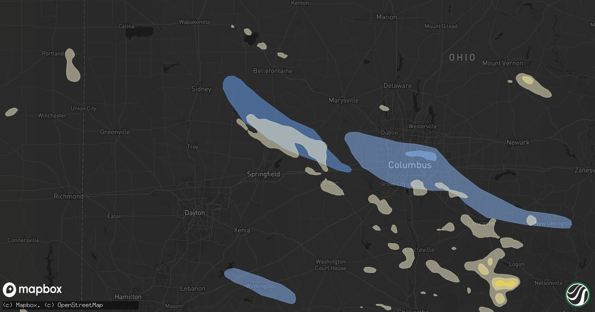 Hail map in Catawba, OH on August 11, 2026