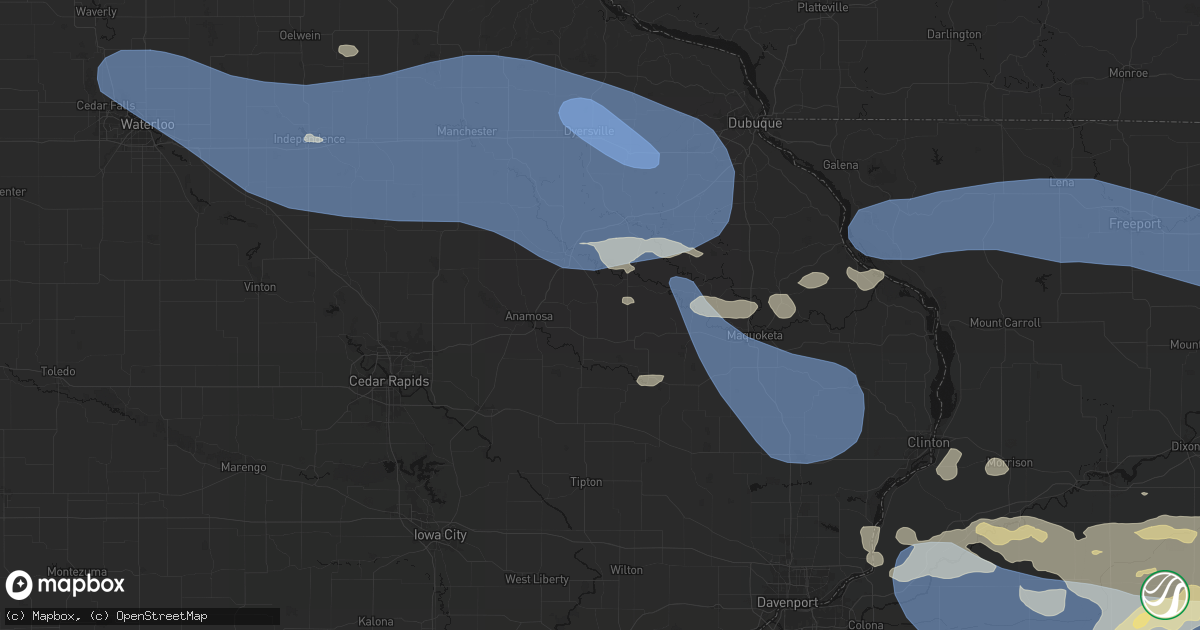 Hail map in Center Junction, IA on August 11, 2026