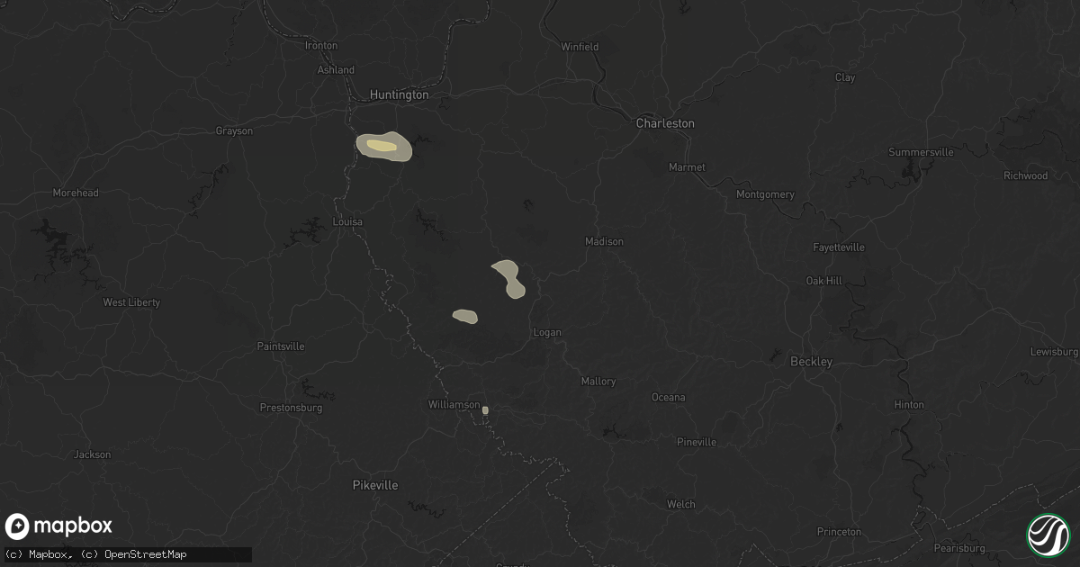Hail map in Chapmanville, WV on August 11, 2026