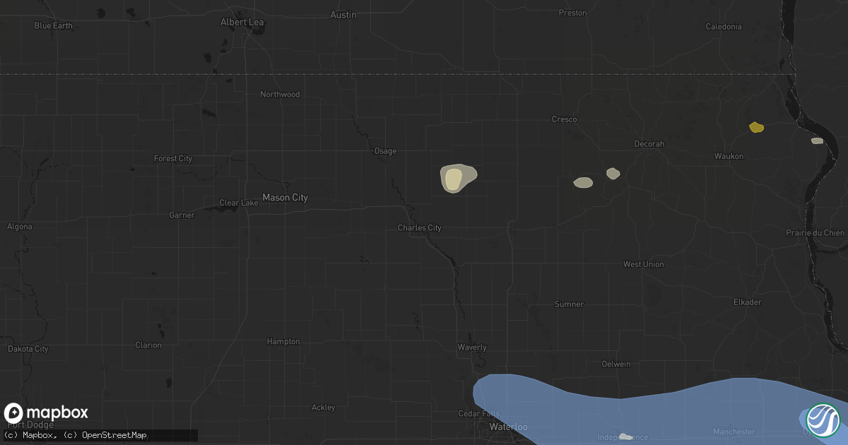 Hail map in Charles City, IA on August 11, 2026