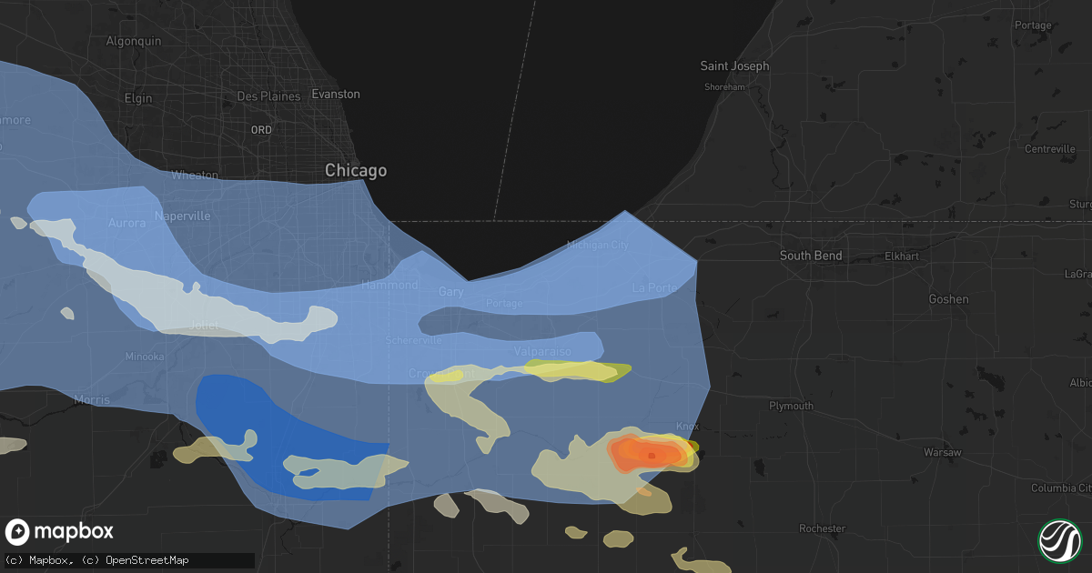 Hail map in Chesterton, IN on August 11, 2026