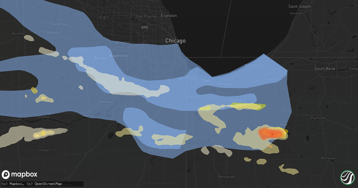 Hail map in Chicago Heights, IL on August 11, 2026