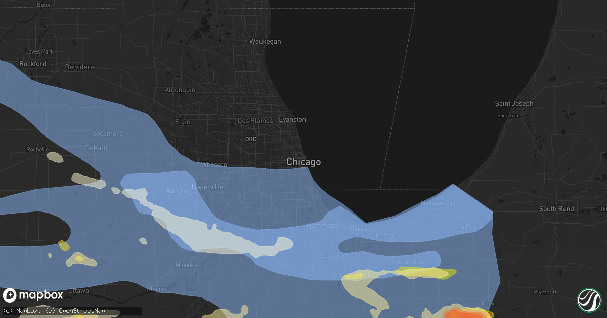 Hail map in Chicago, IL on August 11, 2026