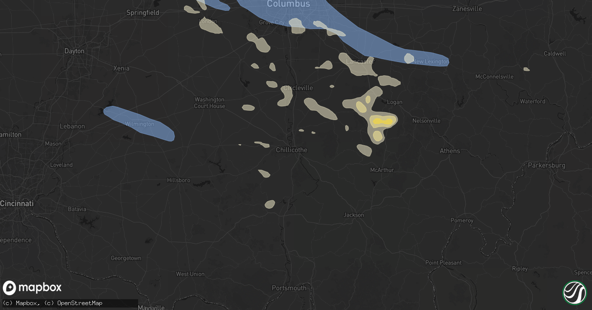 Hail map in Chillicothe, OH on August 11, 2026