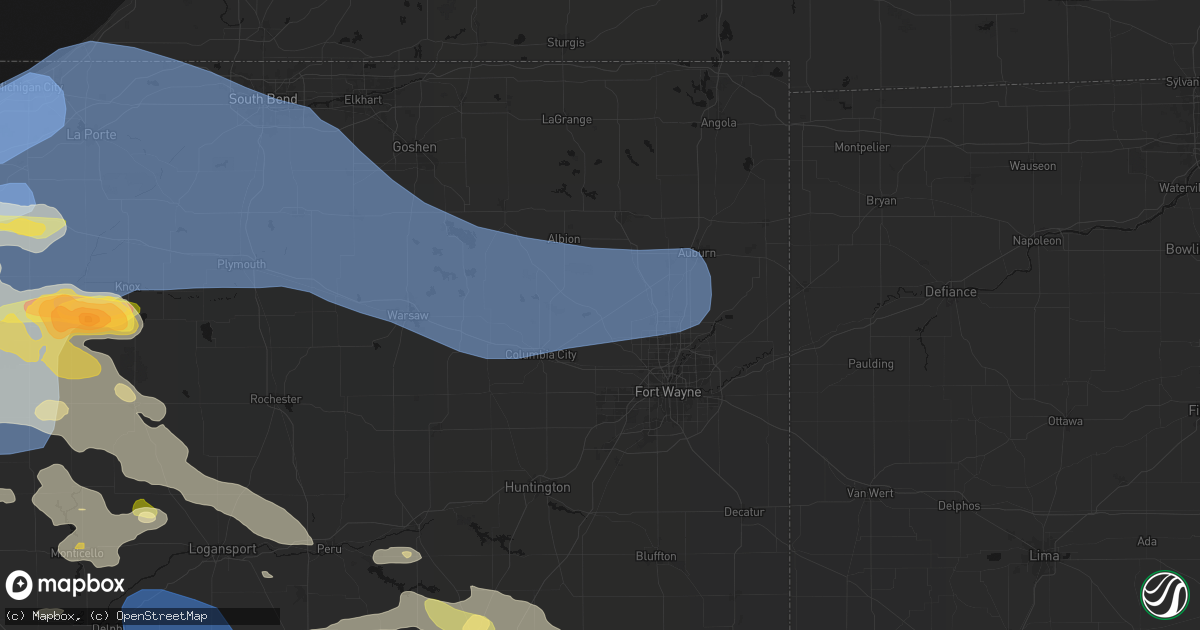 Hail map in Churubusco, IN on August 11, 2026
