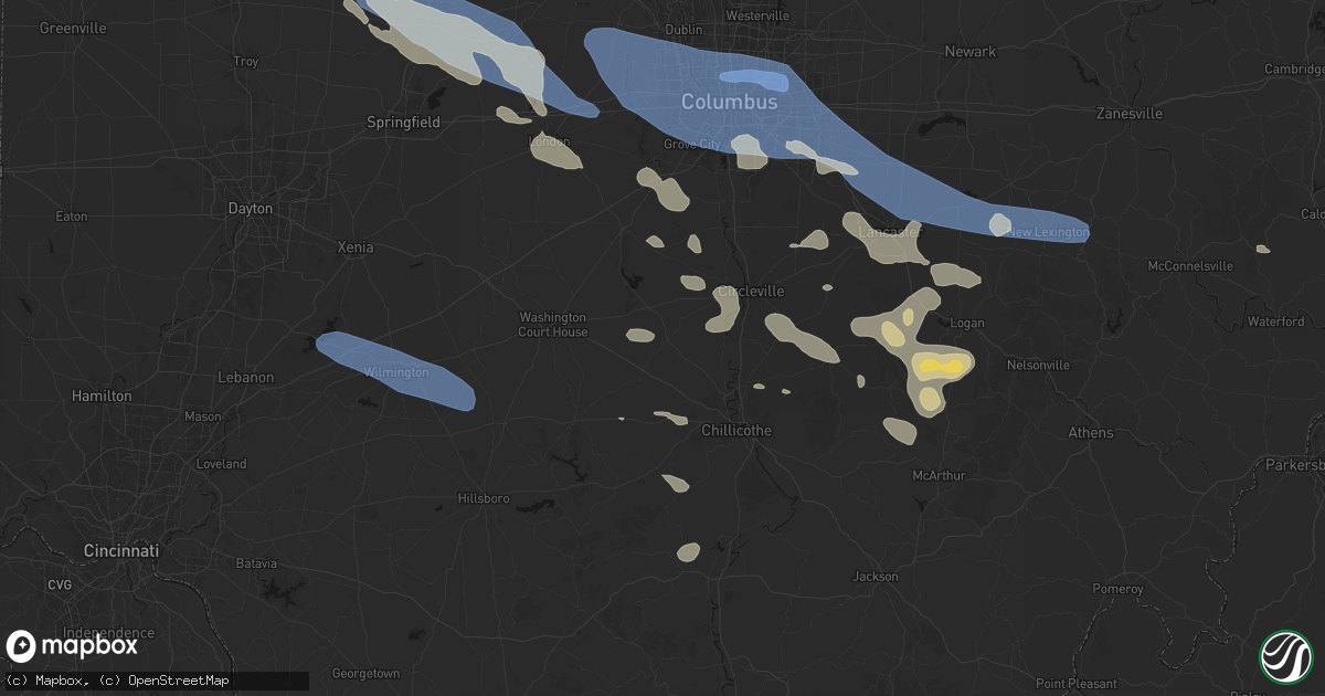 Hail map in Clarksburg, OH on August 11, 2026