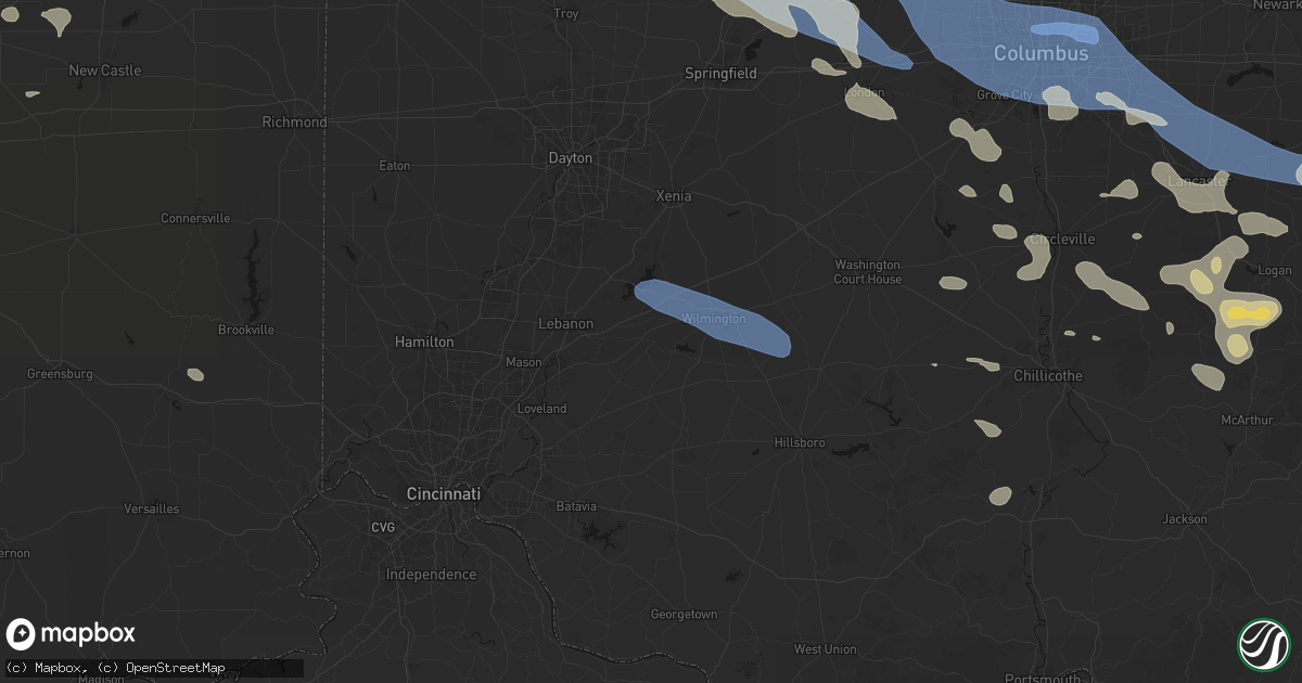Hail map in Clarksville, OH on August 11, 2026