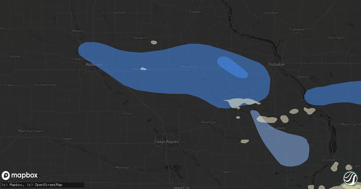 Hail map in Coggon, IA on August 11, 2026