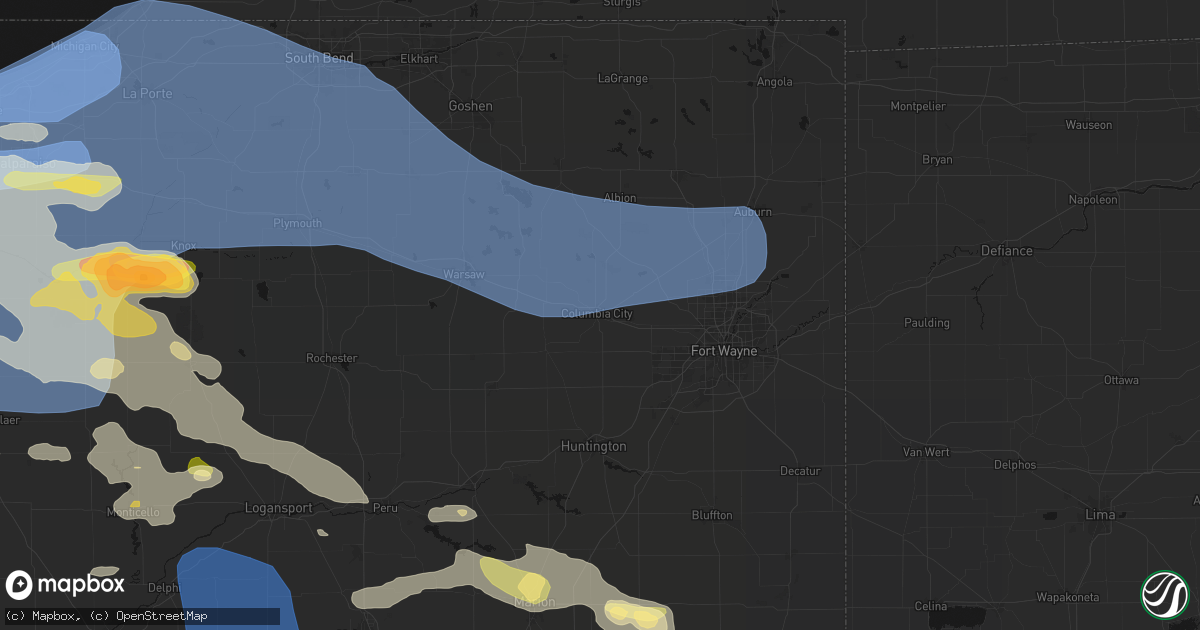 Hail map in Columbia City, IN on August 11, 2026