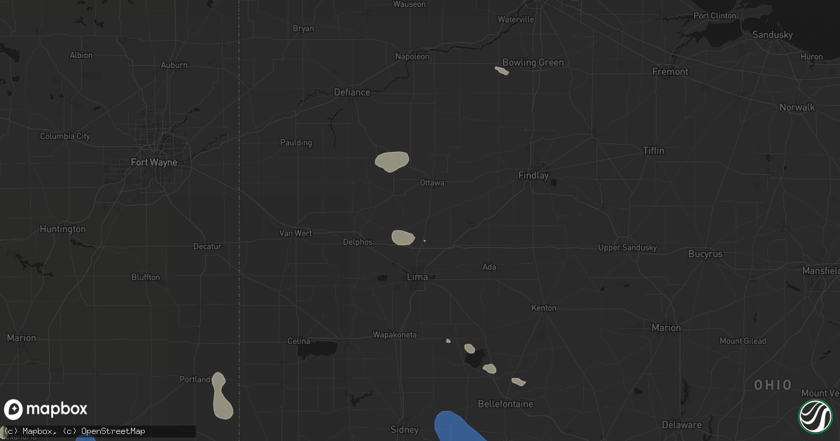 Hail map in Columbus Grove, OH on August 11, 2026