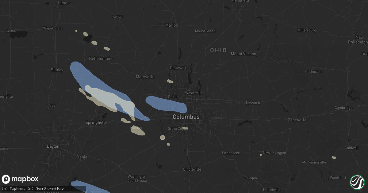 Hail map in Columbus, OH on August 11, 2026