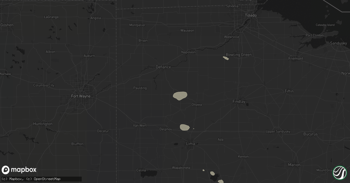 Hail map in Continental, OH on August 11, 2026