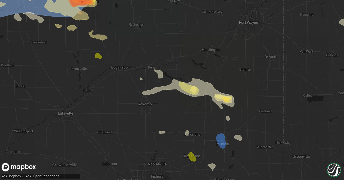 Hail map in Converse, IN on August 11, 2026