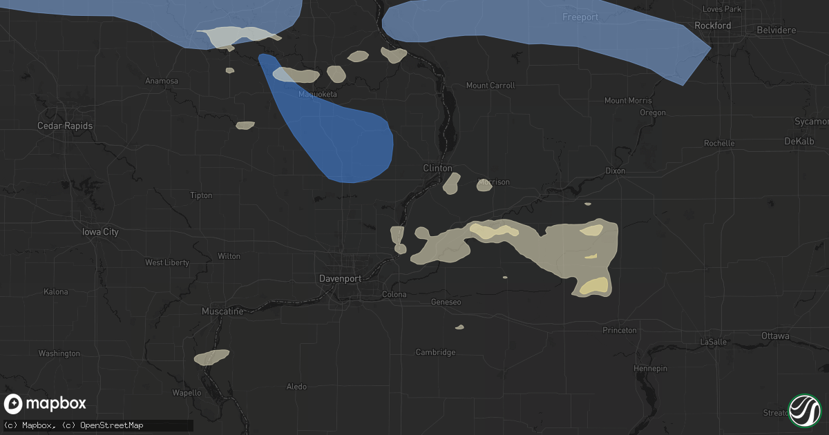 Hail map in Cordova, IL on August 11, 2026