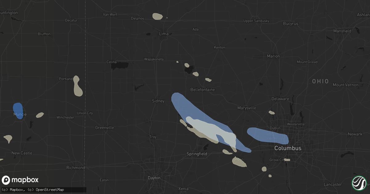 Hail map in De Graff, OH on August 11, 2026