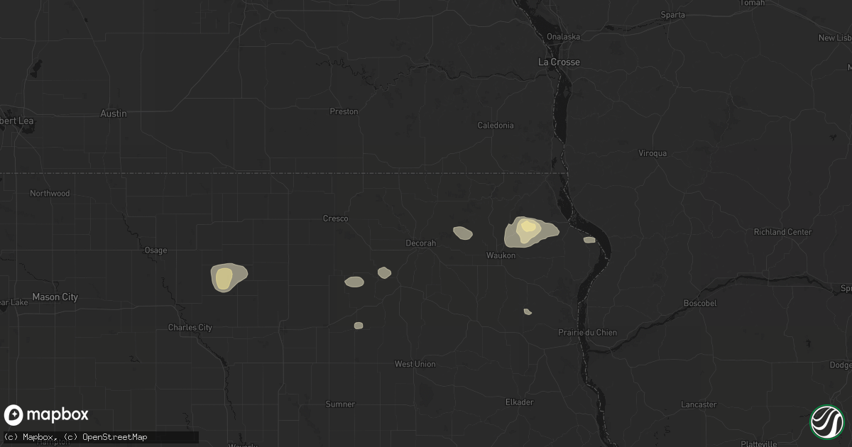 Hail map in Decorah, IA on August 11, 2026