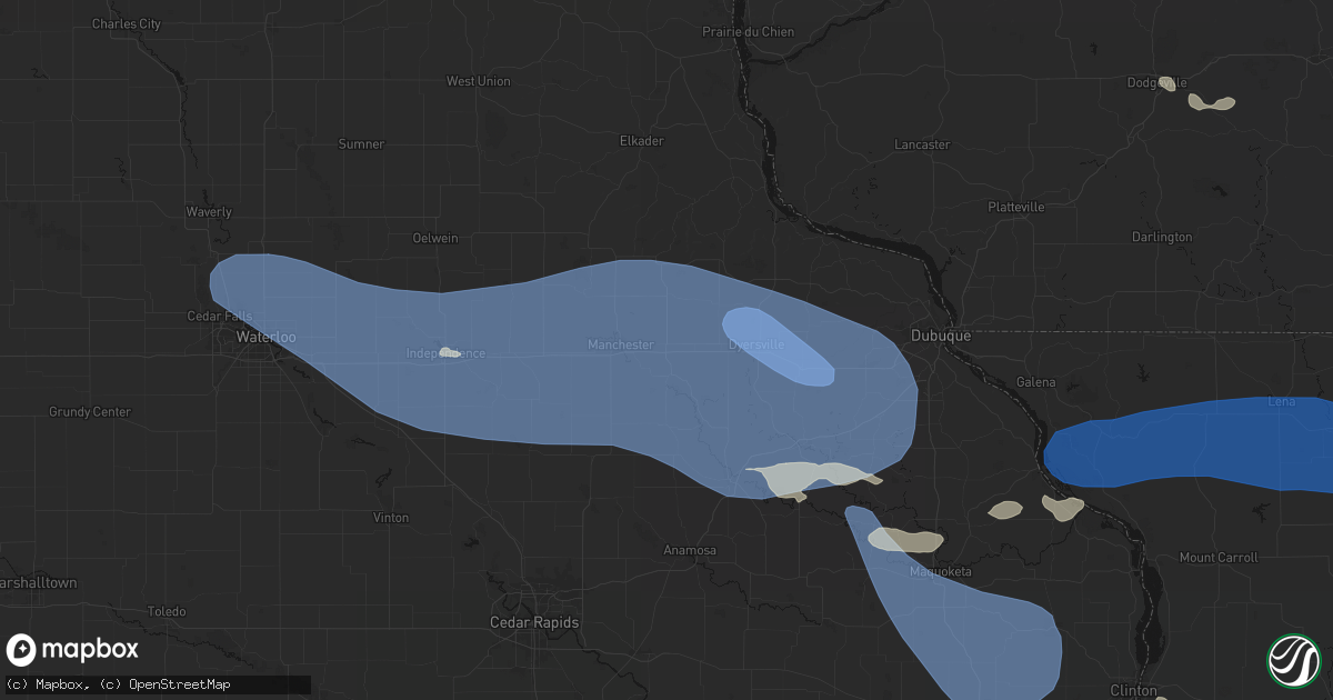 Hail map in Delaware, IA on August 11, 2026