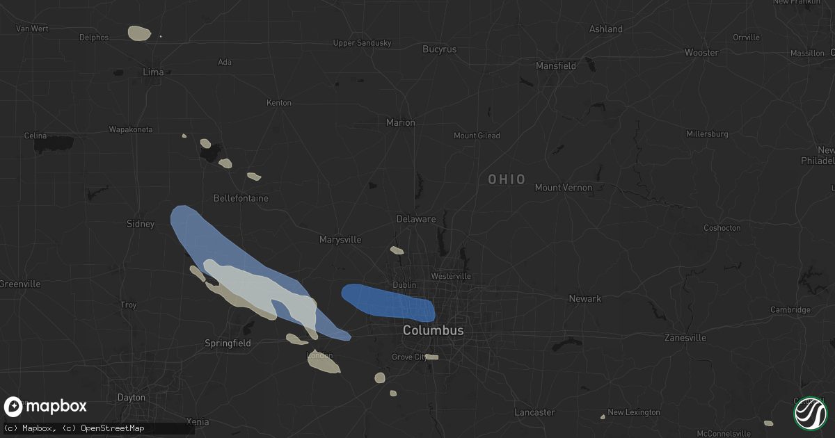 Hail map in Delaware, OH on August 11, 2026