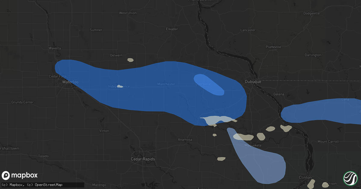 Hail map in Delhi, IA on August 11, 2026