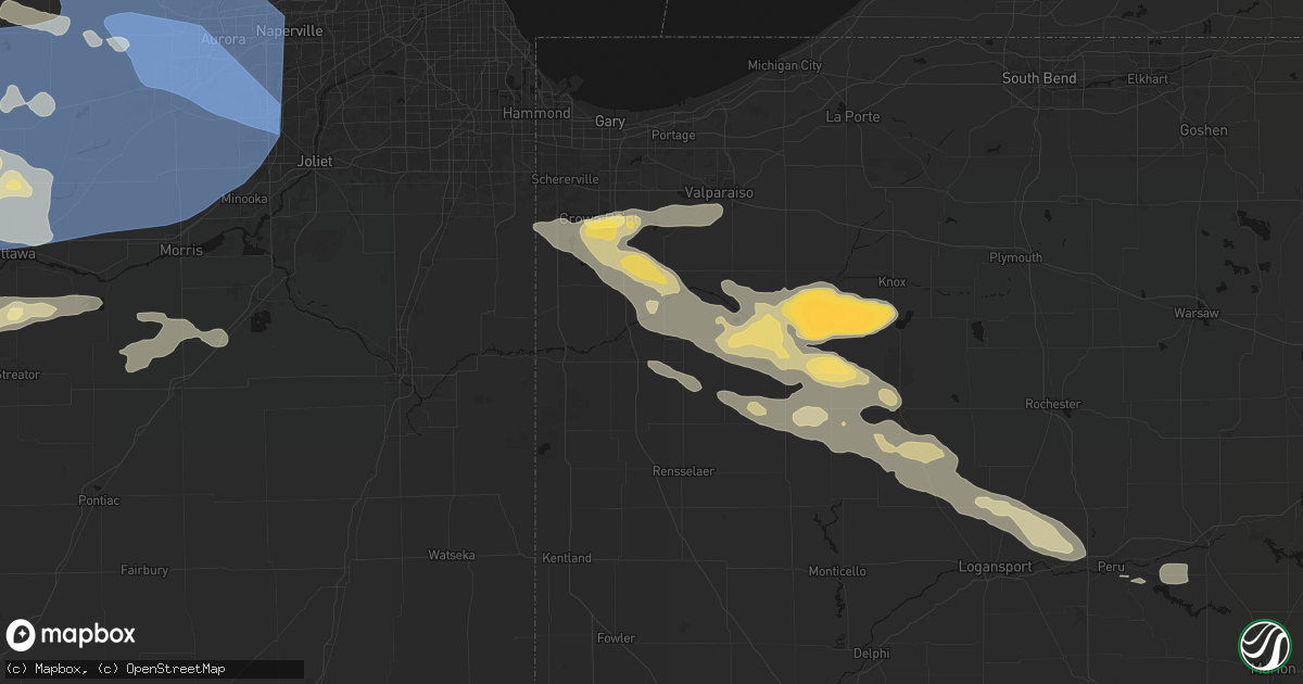 Hail map in Demotte, IN on August 11, 2026