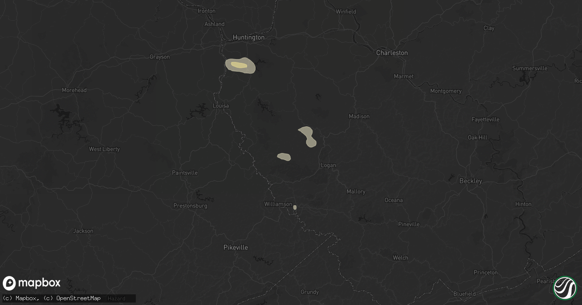 Hail map in Dingess, WV on August 11, 2026