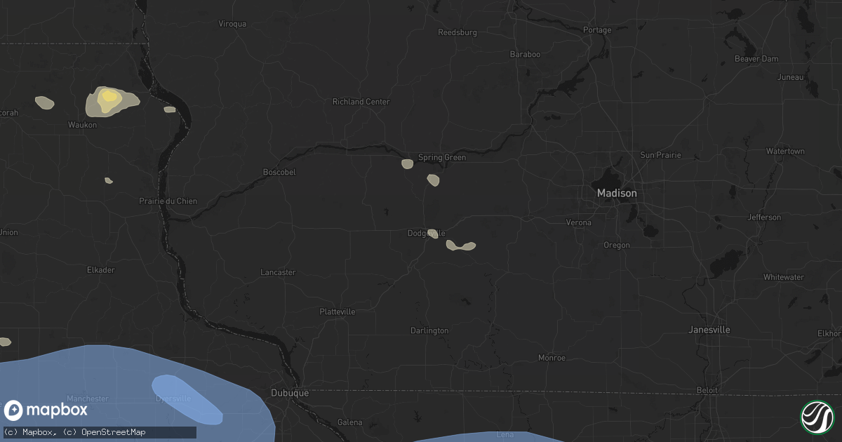 Hail map in Dodgeville, WI on August 11, 2026