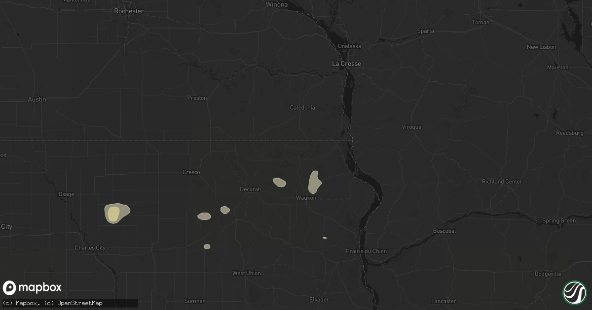 Hail map in Dorchester, IA on August 11, 2026