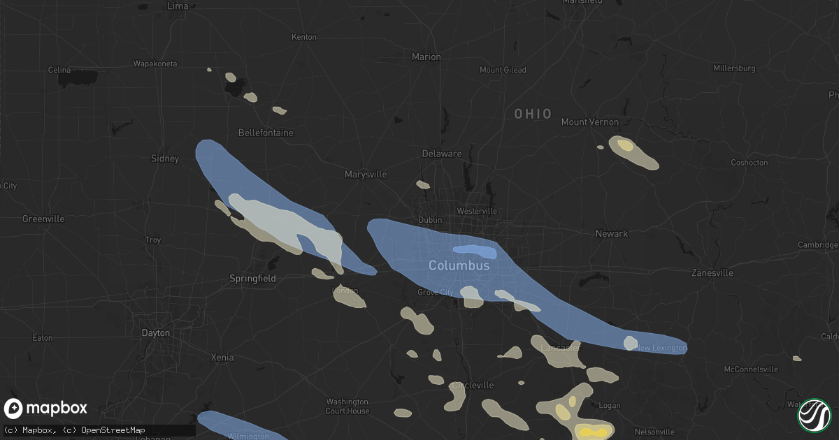Hail map in Dublin, OH on August 11, 2026