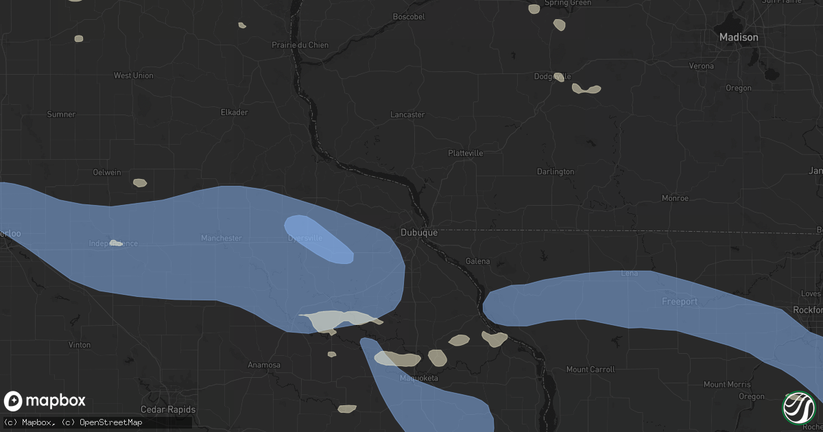 Hail map in Dubuque, IA on August 11, 2026
