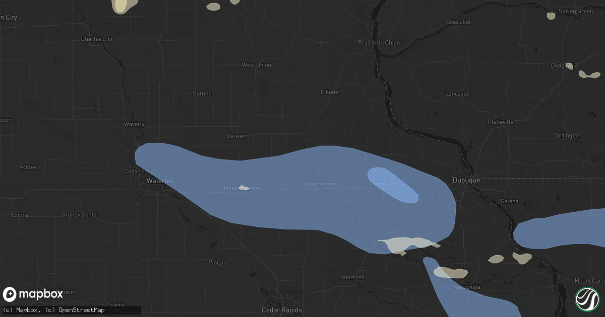 Hail map in Dundee, IA on August 11, 2026