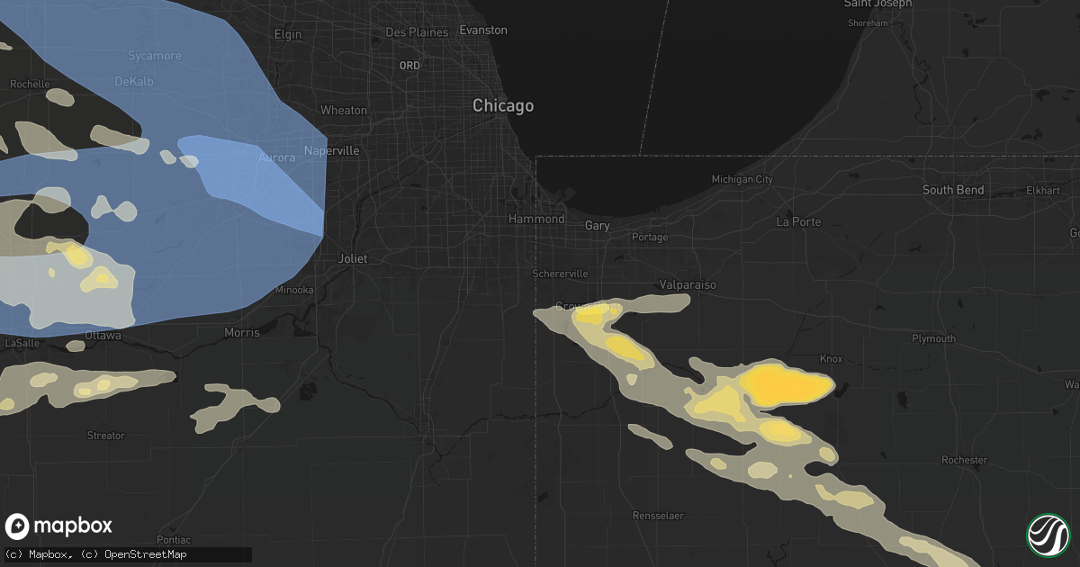 Hail map in Dyer, IN on August 11, 2026