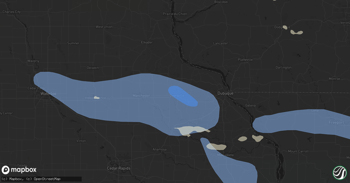 Hail map in Dyersville, IA on August 11, 2026