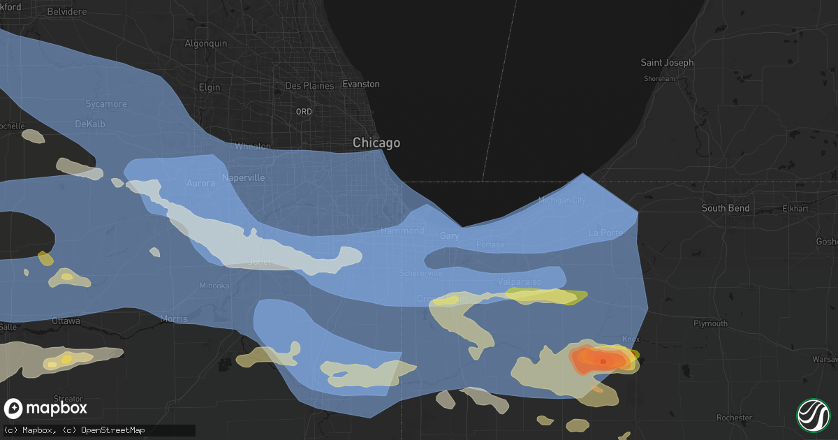 Hail map in East Chicago, IN on August 11, 2026