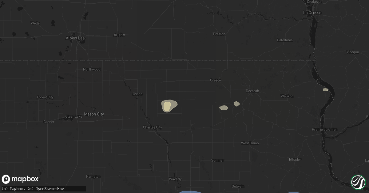 Hail map in Elma, IA on August 11, 2026