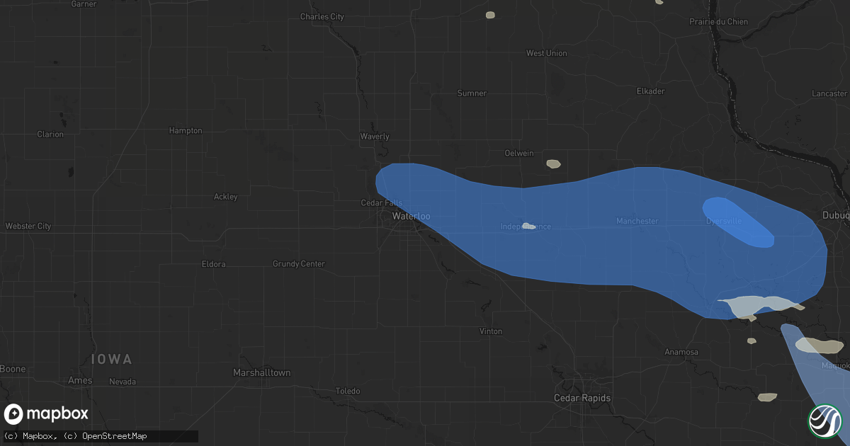 Hail map in Evansdale, IA on August 11, 2026