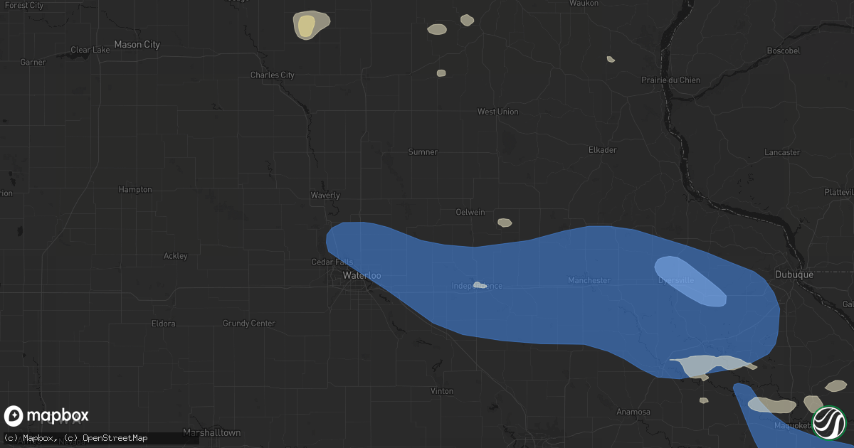 Hail map in Fairbank, IA on August 11, 2026