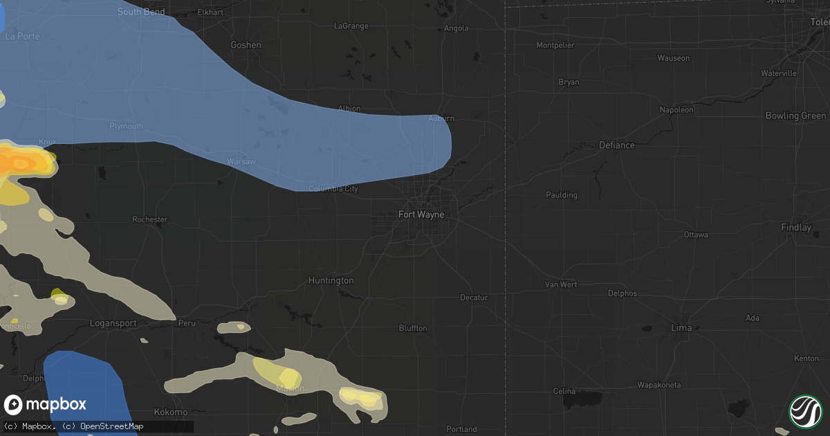 Hail map in Fort Wayne, IN on August 11, 2026