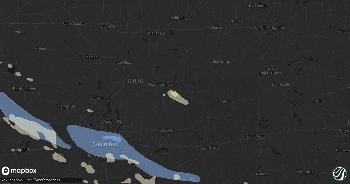 Hail map in Gambier, OH on August 11, 2026
