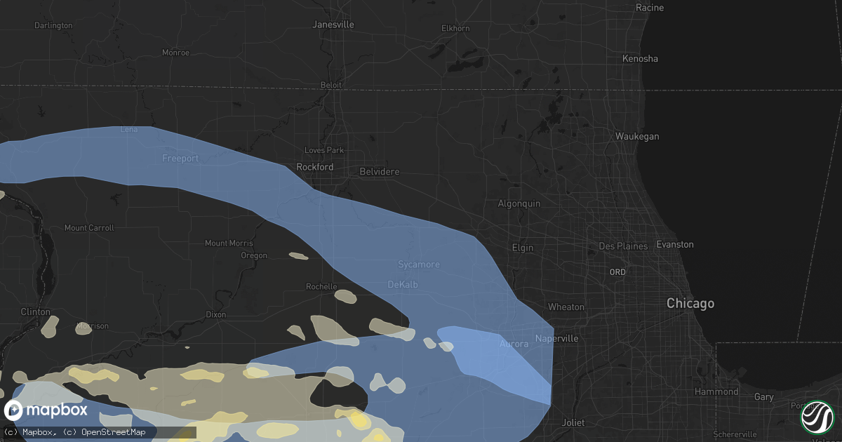 Hail map in Genoa, IL on August 11, 2026
