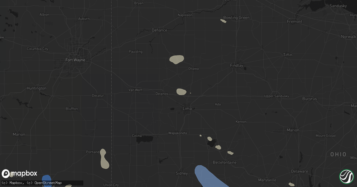 Hail map in Gomer, OH on August 11, 2026