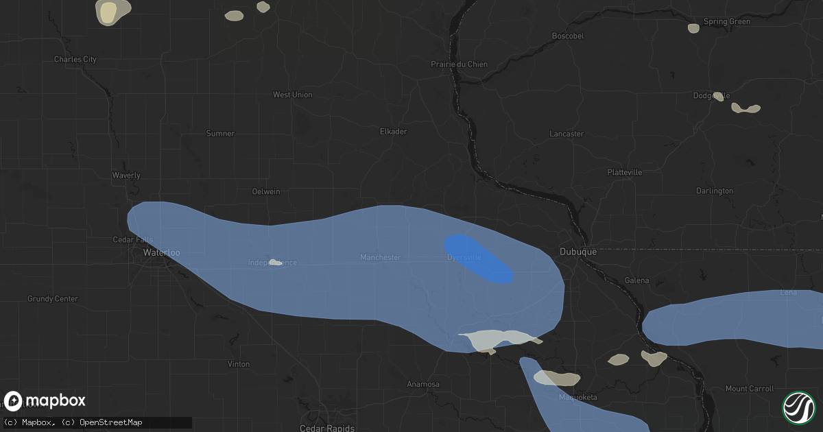 Hail map in Greeley, IA on August 11, 2026
