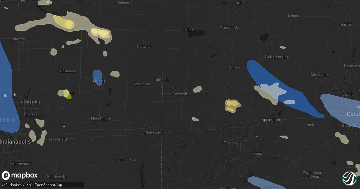 Hail map in Greenville, OH on August 11, 2026
