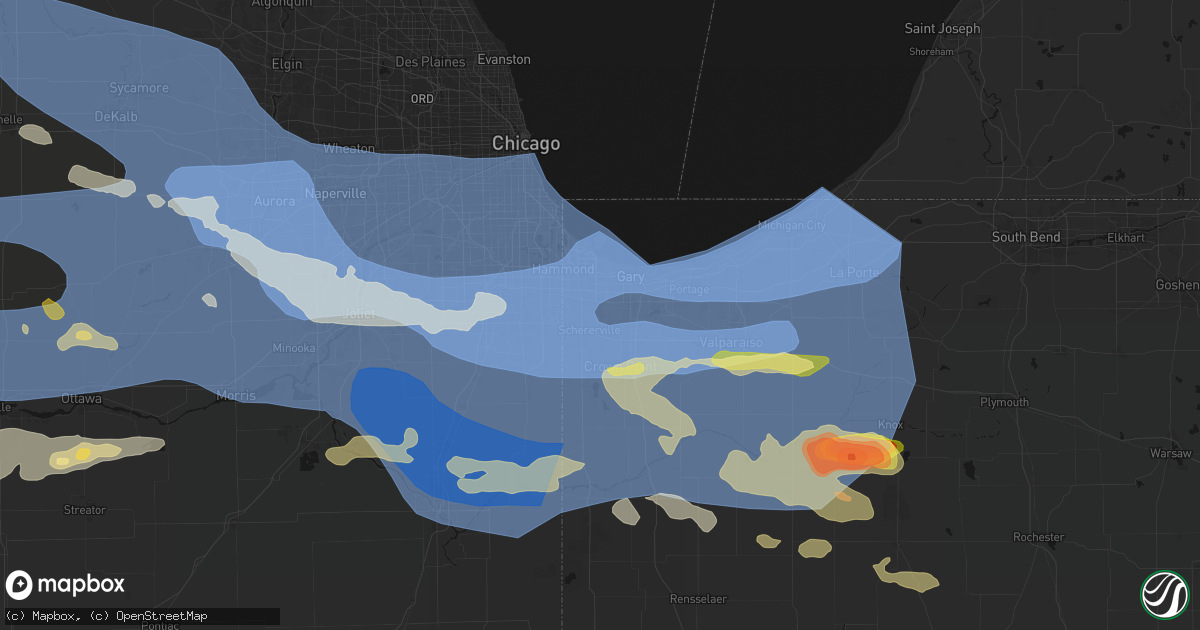 Hail map in Griffith, IN on August 11, 2026