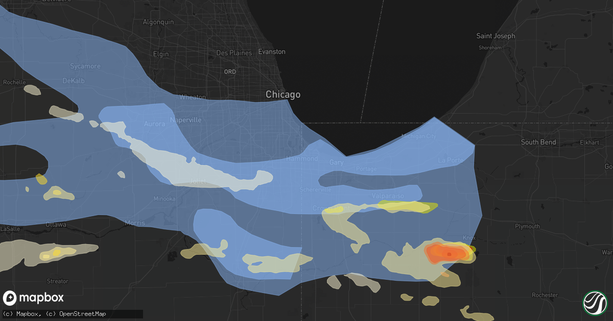 Hail map in Hammond, IN on August 11, 2026