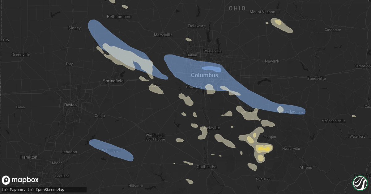 Hail map in Harrisburg, OH on August 11, 2026